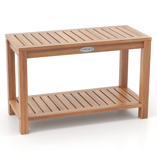 30 Inch Teak Wood Shower Bench, Storage Shelf, Natural Bath Safety Natural at Gallery Canada