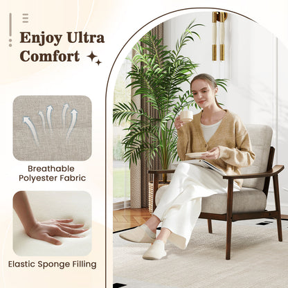 Modern Accent Chair with Rubber Wood Armrests and Legs for Living Room, Brown Accent Chairs at Gallery Canada