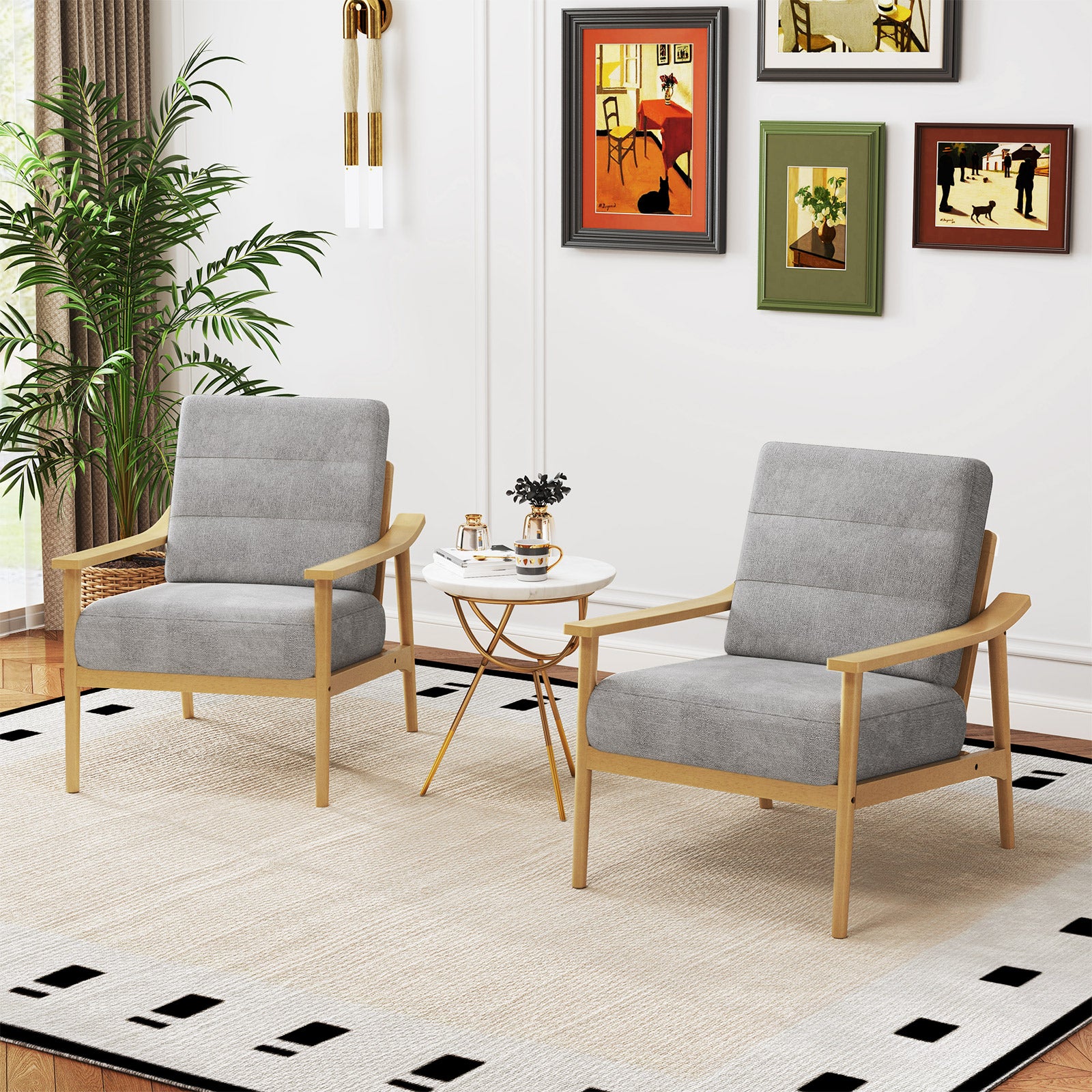 Modern Accent Chair with Rubber Wood Armrests and Legs for Living Room, Natural Accent Chairs at Gallery Canada