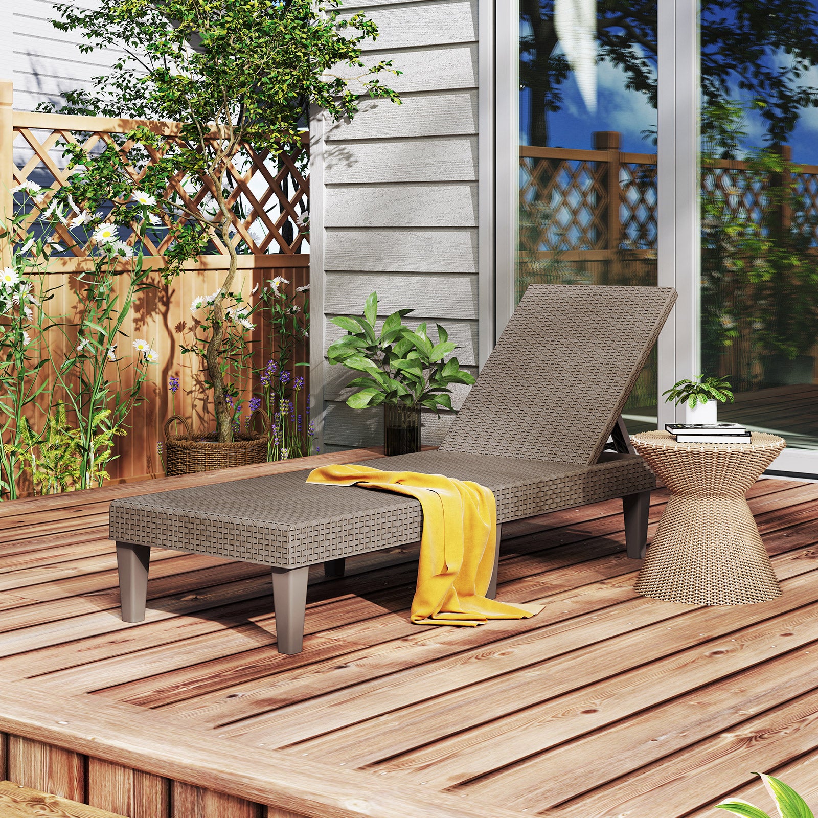 Outdoor Chaise Lounger Chair with Waterproof Rattan Textured PP Surface and 330 lbs Capacity, Brown Outdoor Chaise Lounges at Gallery Canada