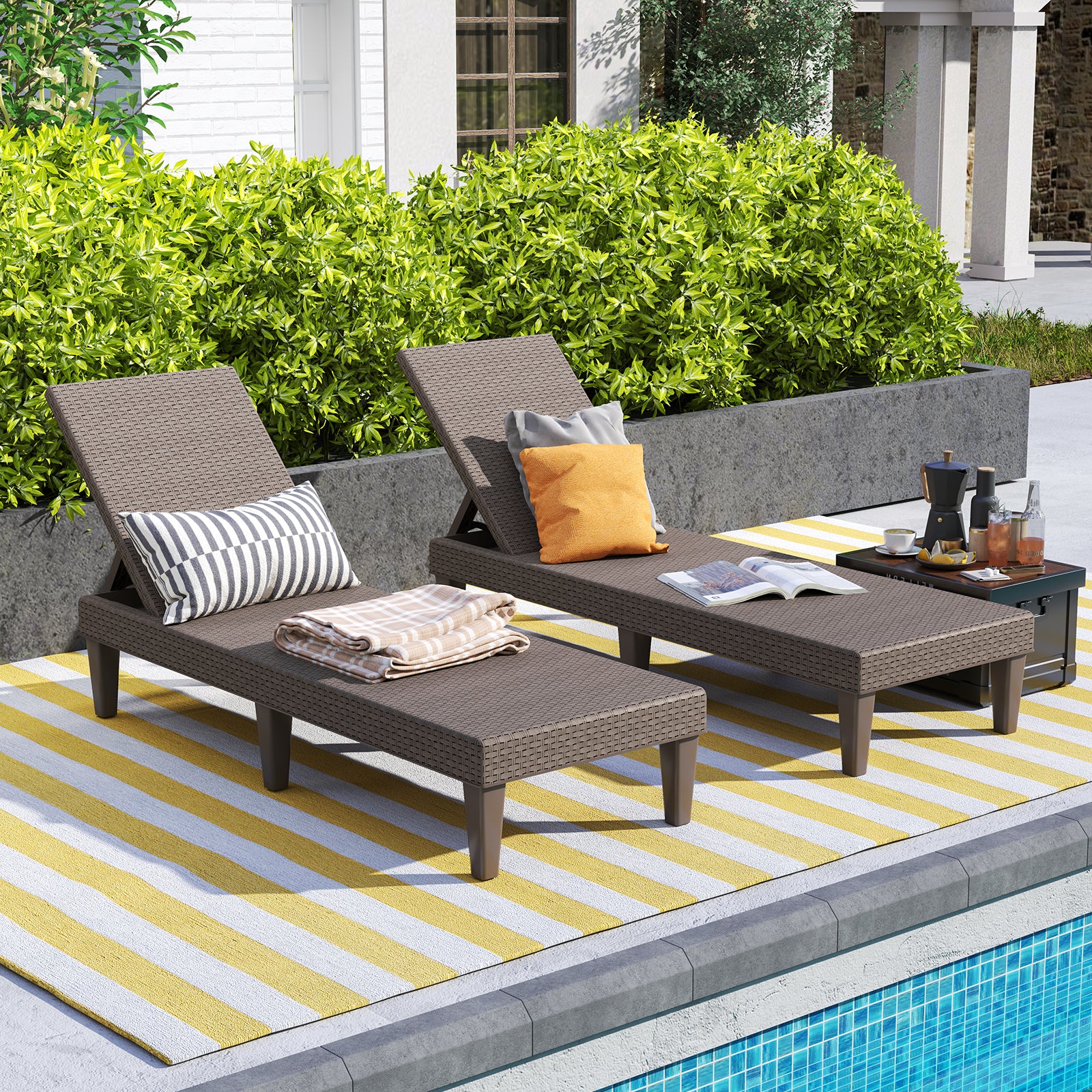 Outdoor Chaise Lounger Chair with Waterproof Rattan Textured PP Surface and 330 lbs Capacity, Brown Outdoor Chaise Lounges at Gallery Canada