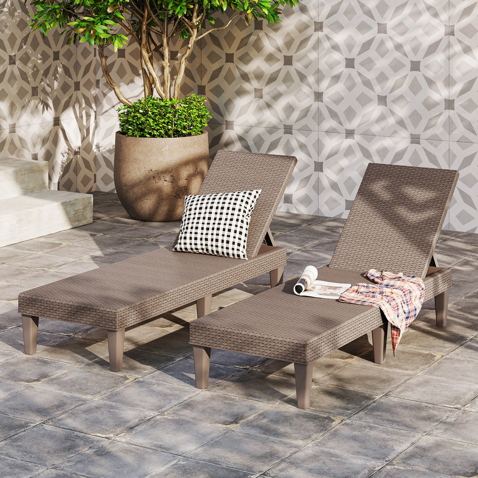 Outdoor Chaise Lounger Chair with Waterproof Rattan Textured PP Surface and 330 lbs Capacity, Brown Outdoor Chaise Lounges at Gallery Canada