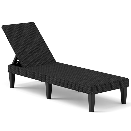 Outdoor Chaise Lounger Chair, Waterproof Rattan Textured PP, 330 lbs, Black