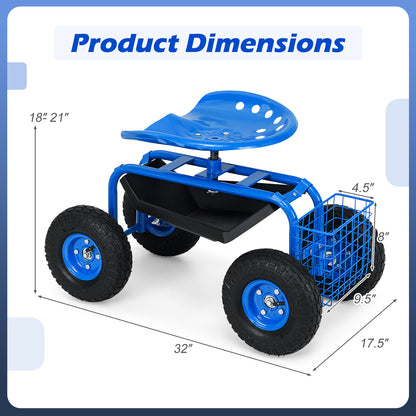 Garden Cart With Heavy Duty Tool Tray, Blue