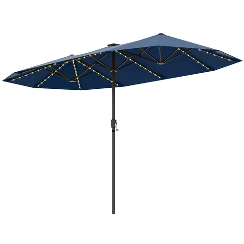 13 FT Large Patio Umbrella with LED Solar Lights and Crank Handle, Navy