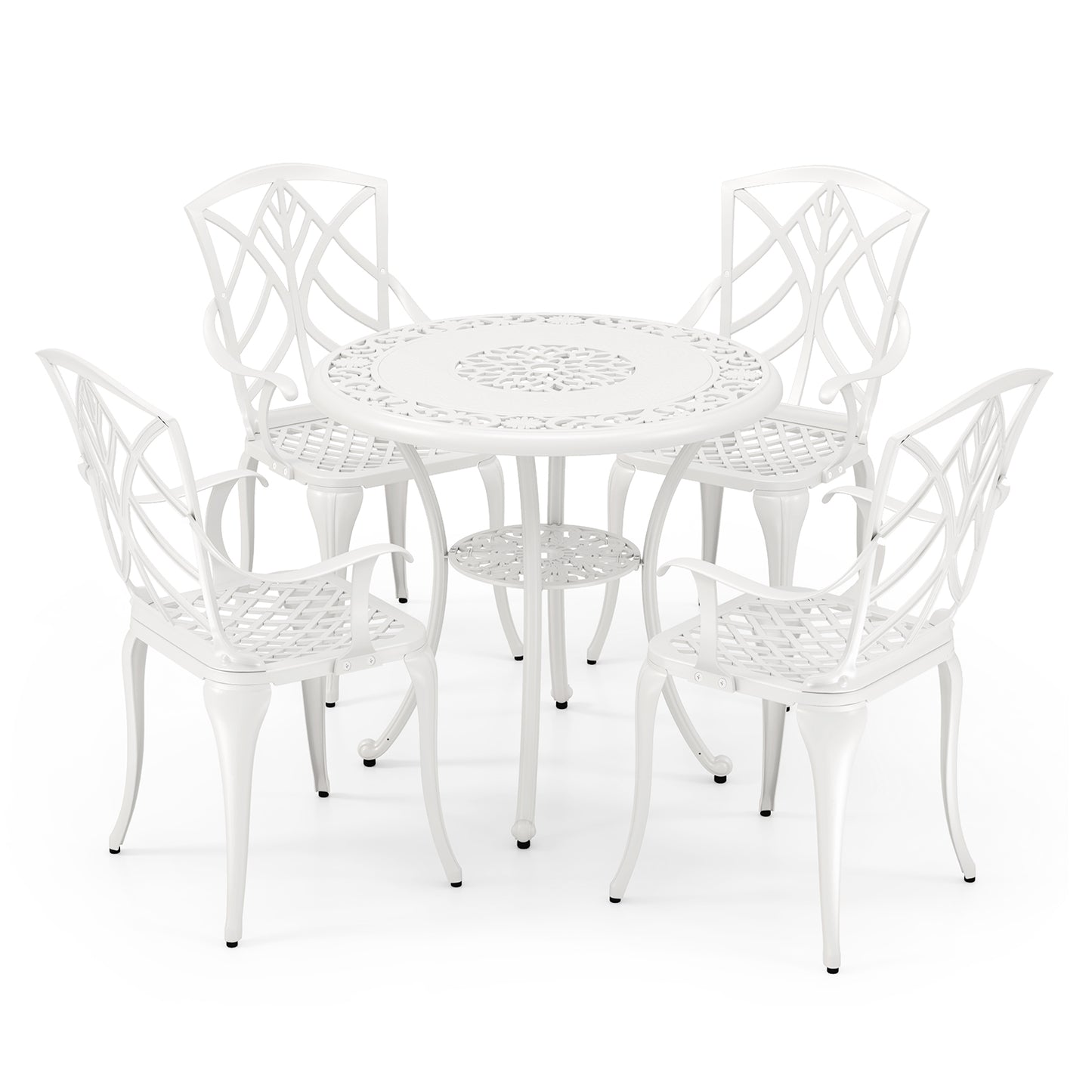 5 Piece Patio Cast Aluminum Dining Table Chair Set Bistro Set with Umbrella Hole, White Patio Dining Sets at Gallery Canada