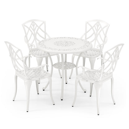 5 Piece Patio Cast Aluminum Dining Table Chair Set Bistro Set with Umbrella Hole, White Patio Dining Sets at Gallery Canada