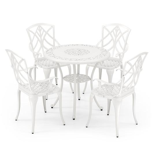 5 Piece Patio Dining Set, Cast Aluminum, With Umbrella Hole, White Patio Dining Sets White at Gallery Canada