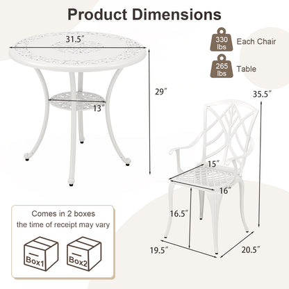 5 Piece Patio Cast Aluminum Dining Table Chair Set Bistro Set with Umbrella Hole, White Patio Dining Sets at Gallery Canada