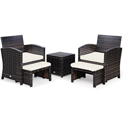 5 Pieces Patio Rattan Furniture Set with Ottoman and Tempered Glass Coffee Table, White Outdoor Seating & Patio Chairs White at Gallery Canada