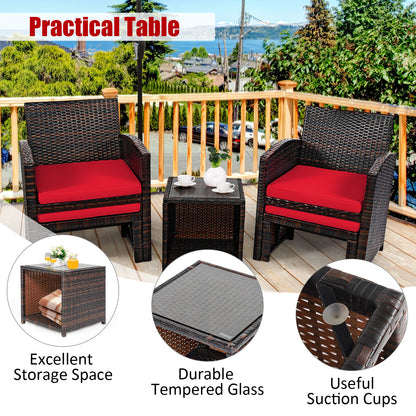 5 Pieces Patio Rattan Furniture Set with Ottoman and Tempered Glass Coffee Table, Red Outdoor Seating & Patio Chairs at Gallery Canada