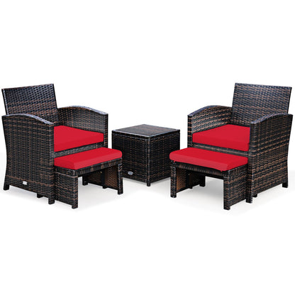 5 Pieces Patio Rattan Furniture Set with Ottoman and Tempered Glass Coffee Table, Red Outdoor Seating & Patio Chairs Red at Gallery Canada