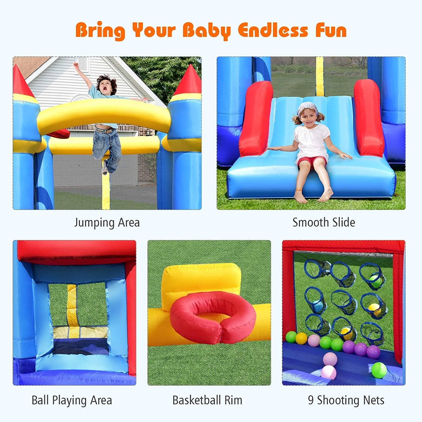 Castle Slide Inflatable Bounce House with Ball Pit and Basketball Hoop, Multicolor Bounce House at Gallery Canada