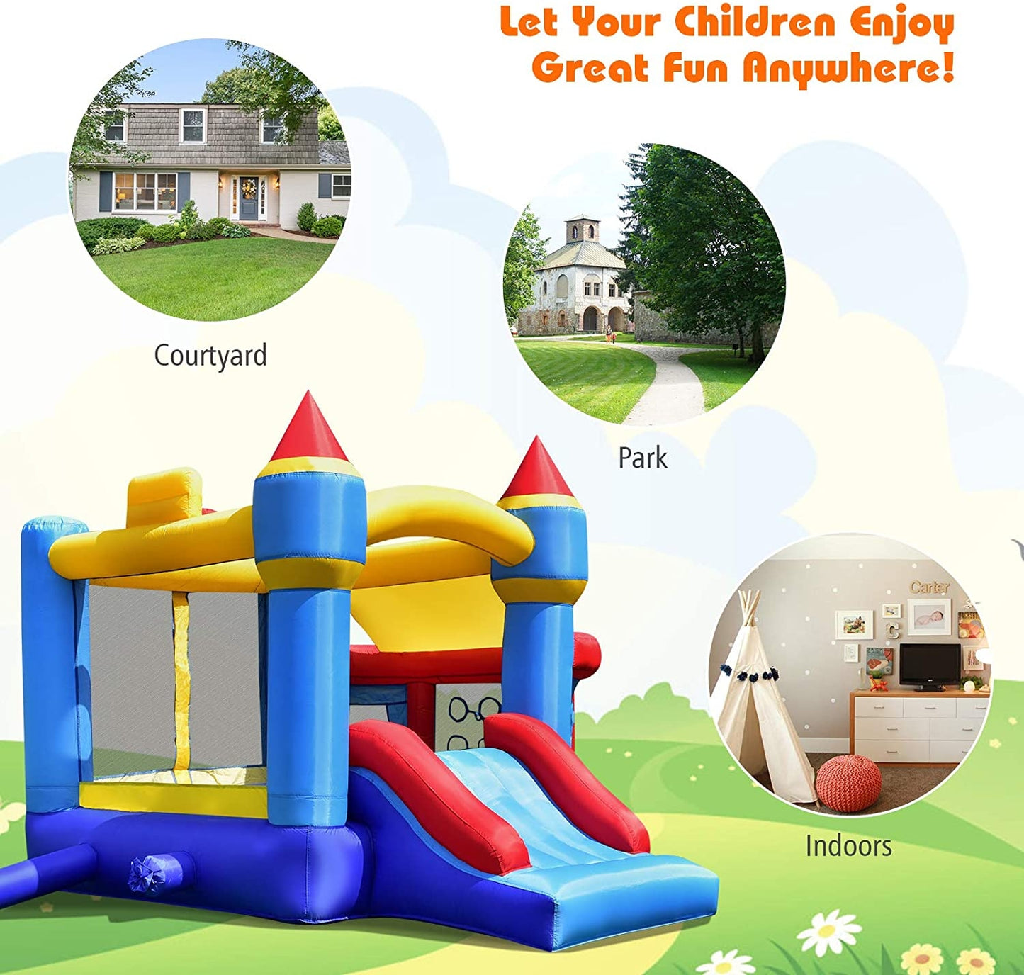 Castle Slide Inflatable Bounce House with Ball Pit and Basketball Hoop, Multicolor Bounce House at Gallery Canada