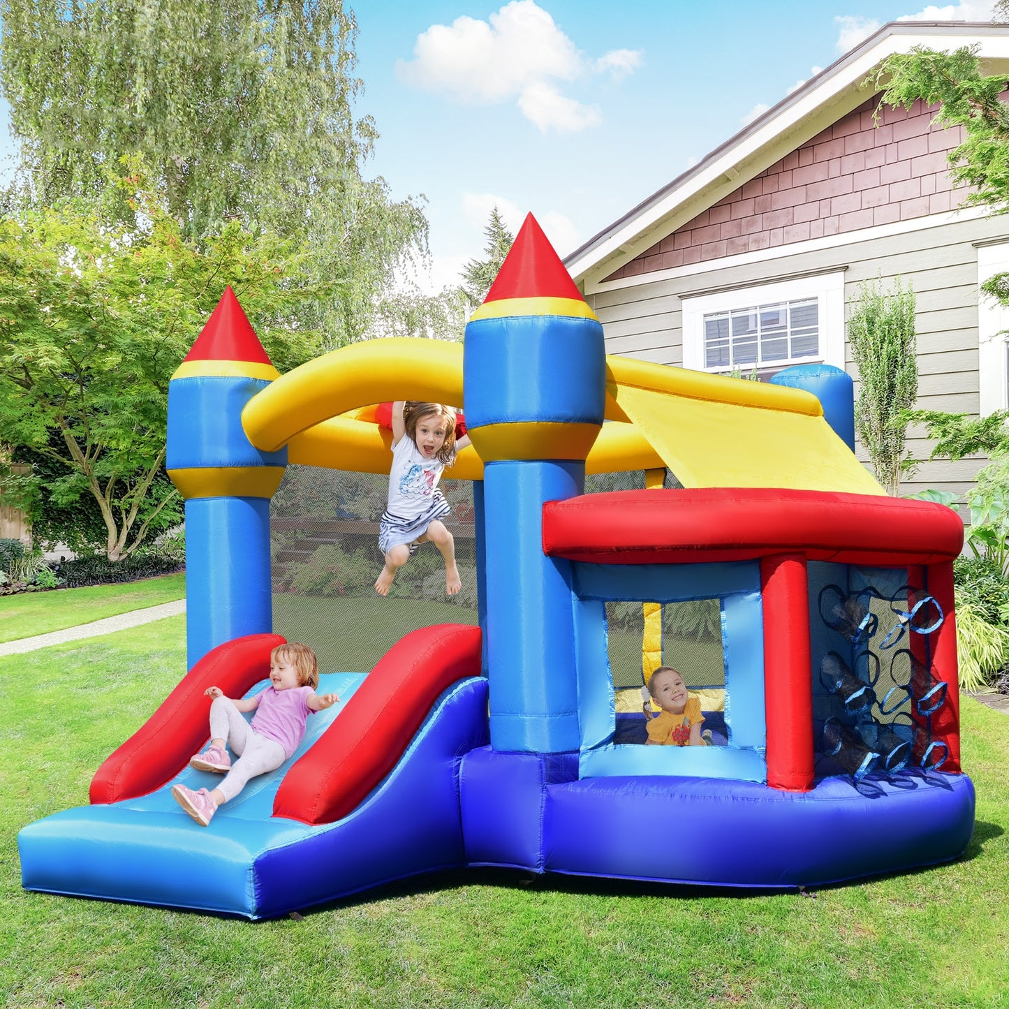 Castle Slide Inflatable Bounce House with Ball Pit and Basketball Hoop, Multicolor Bounce House at Gallery Canada