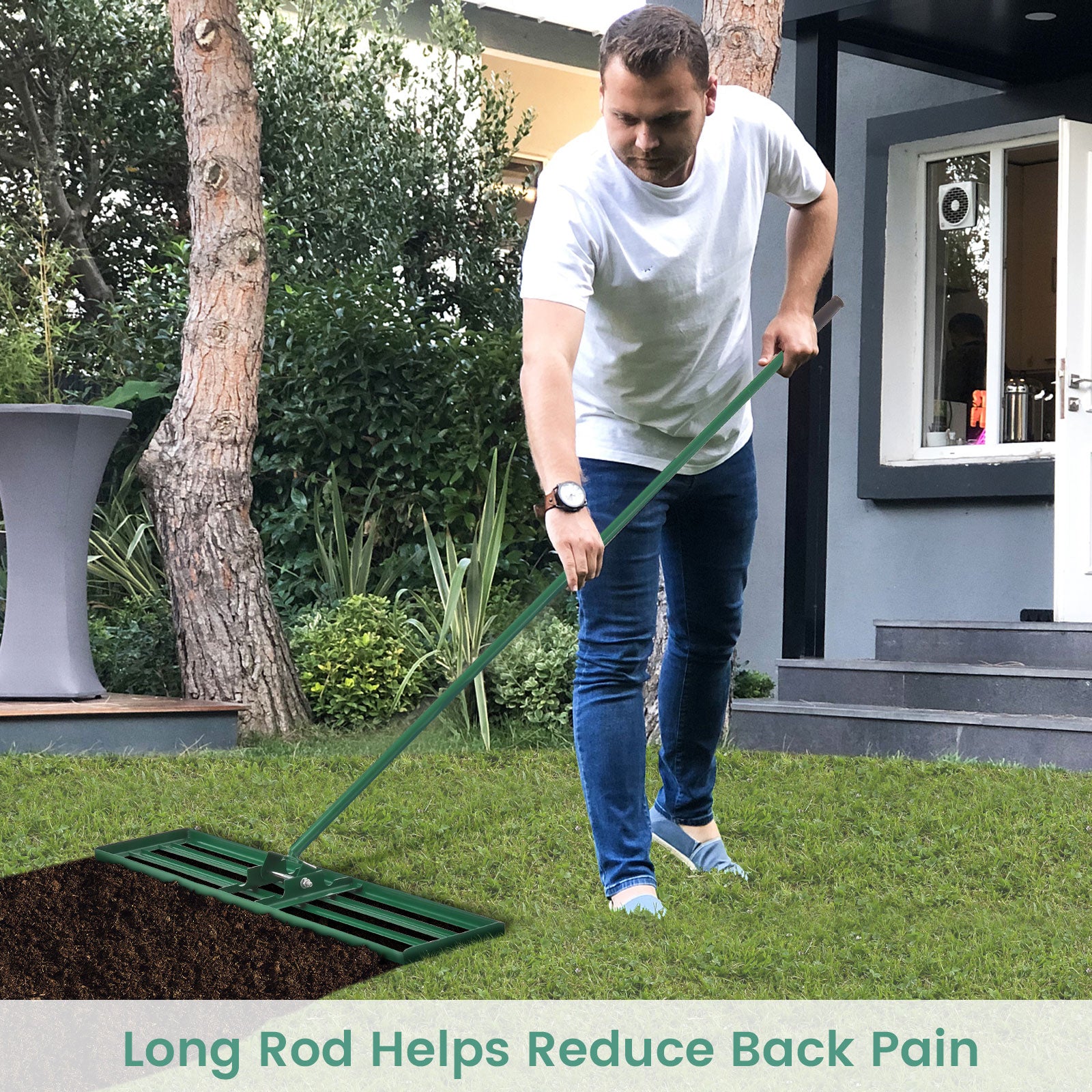 42 x 10 Inch Lawn Leveling Rake with Ergonomic Handle, Green Garden Tools at Gallery Canada