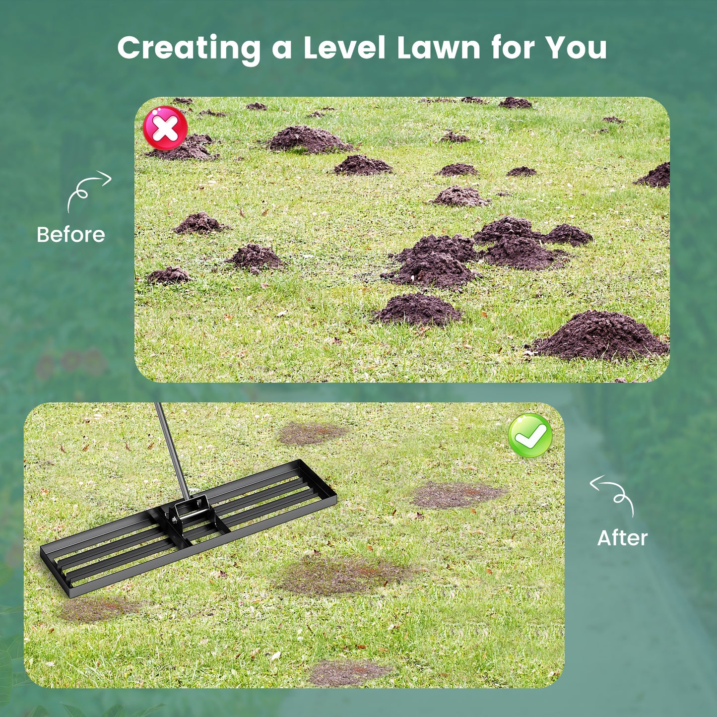 42 x 10 Inch Lawn Leveling Rake with Ergonomic Handle, Black Lawn Care Tools at Gallery Canada