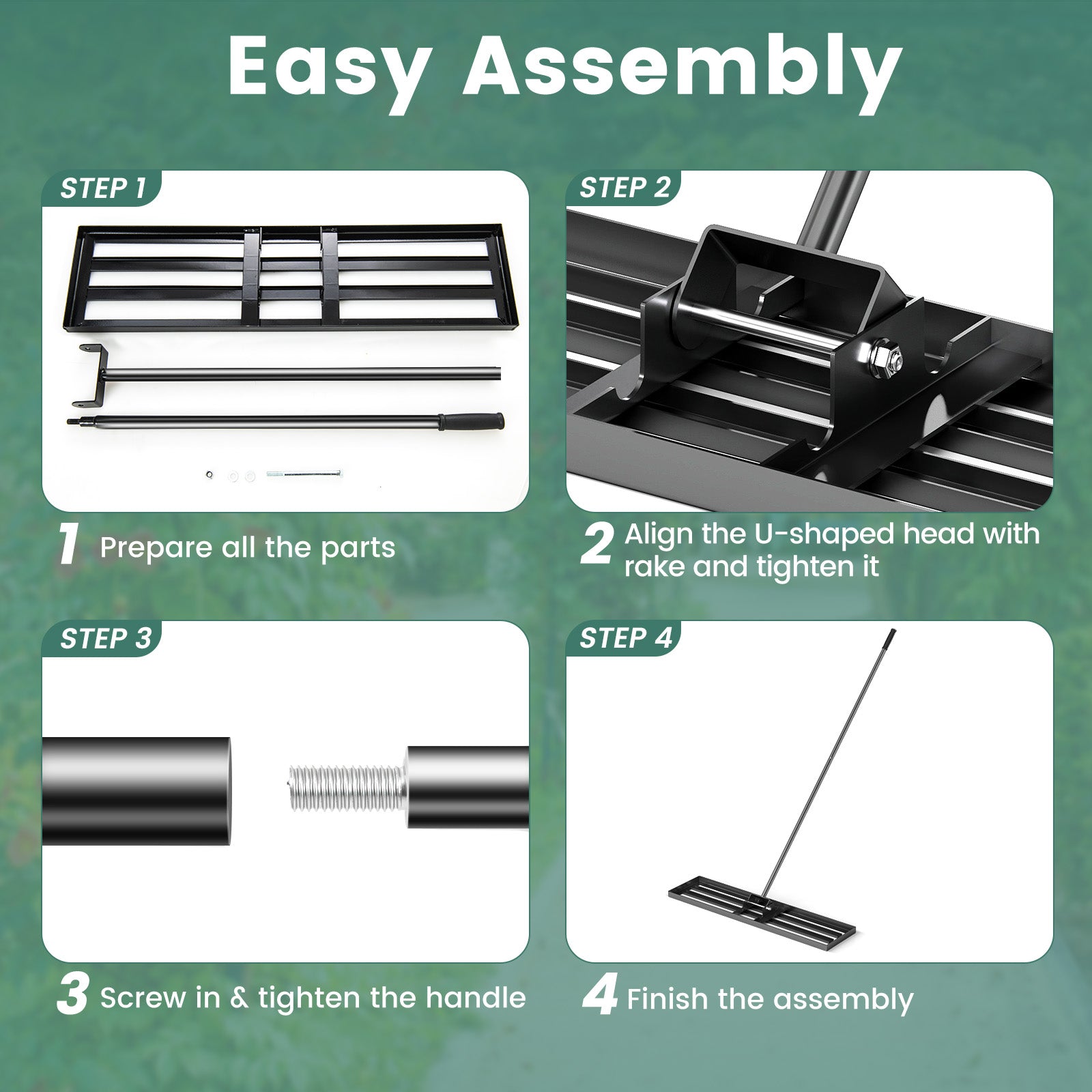 42 x 10 Inch Lawn Leveling Rake with Ergonomic Handle, Black Lawn Care Tools at Gallery Canada