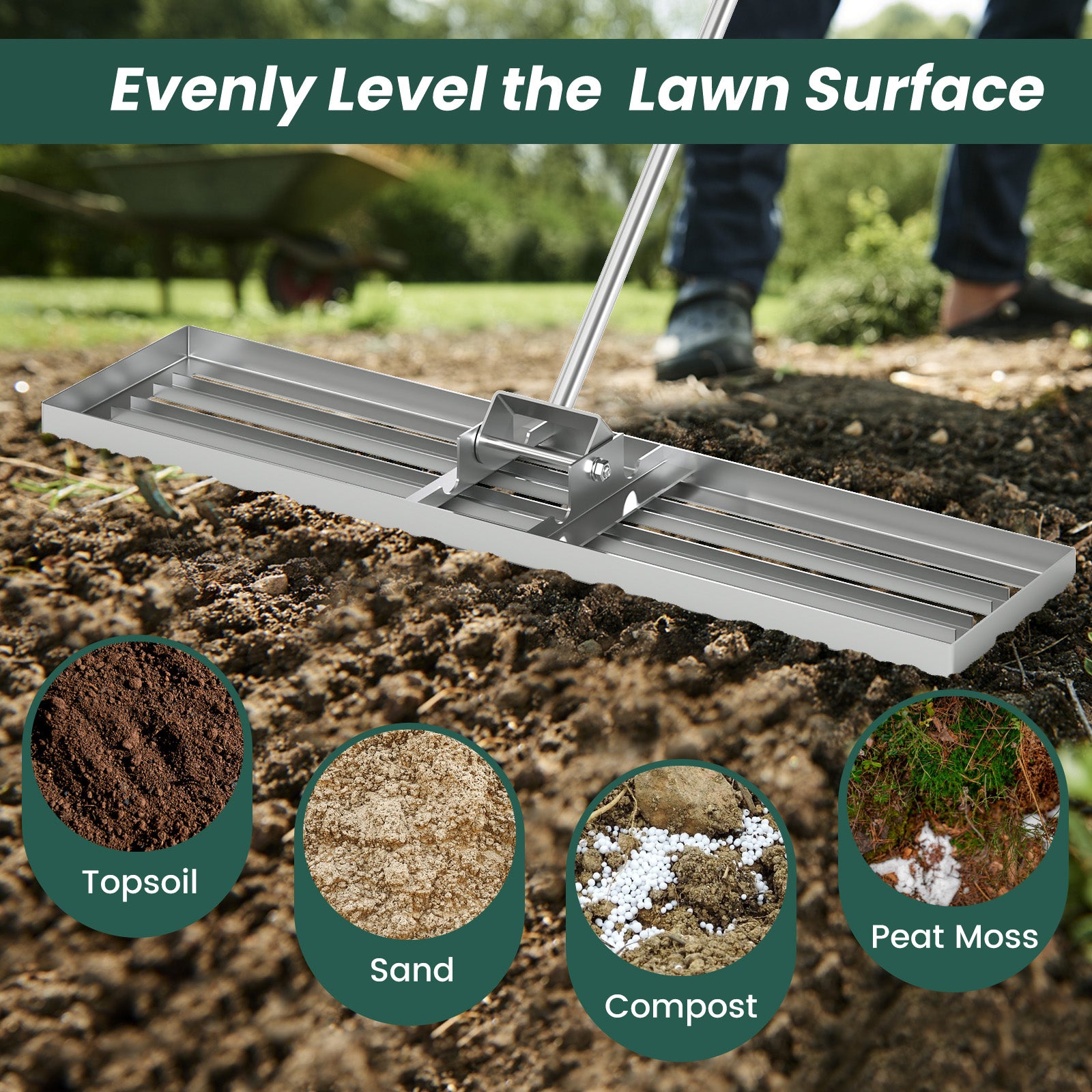 42 x 10 Inch Lawn Leveling Rake with Ergonomic Handle, Silver Lawn Care Tools at Gallery Canada