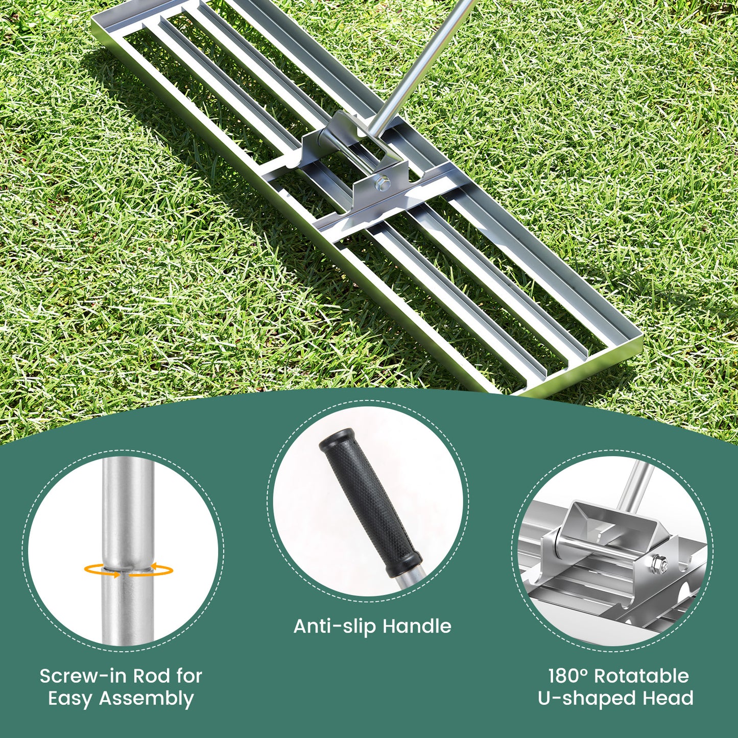 42 x 10 Inch Lawn Leveling Rake with Ergonomic Handle, Silver Lawn Care Tools at Gallery Canada