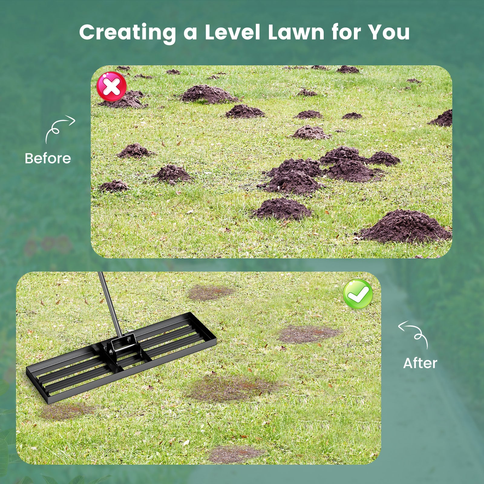 36 x 10 Inch Lawn Leveling Rake with Ergonomic Handle, Black Lawn Care Tools at Gallery Canada