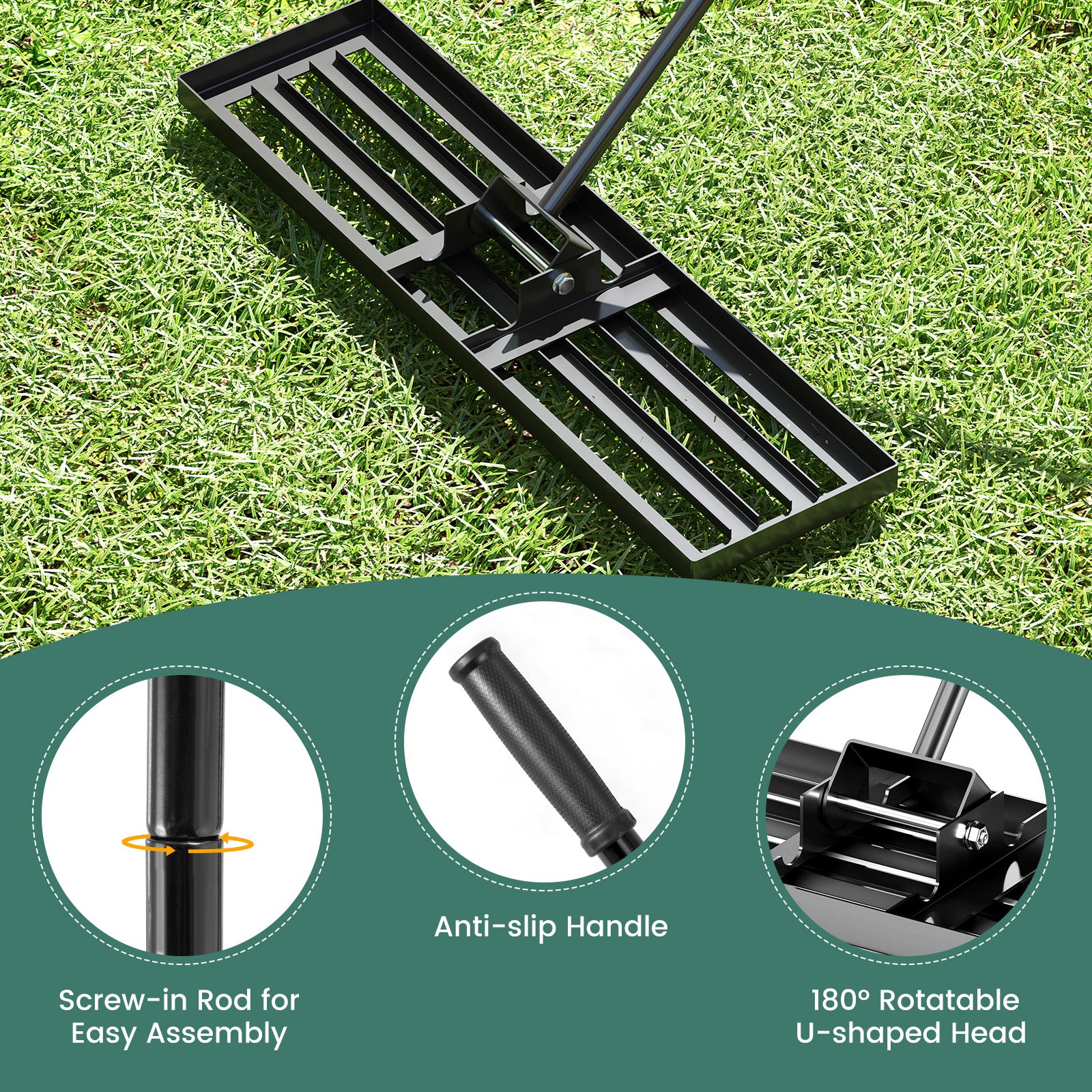36 x 10 Inch Lawn Leveling Rake with Ergonomic Handle, Black Lawn Care Tools at Gallery Canada