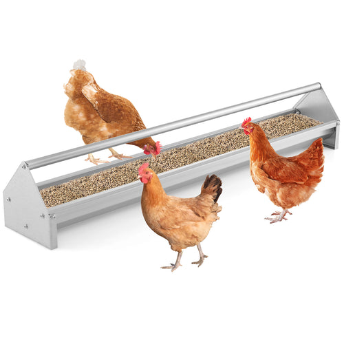 Metal Chicken Feeder With Drainage Holes, Silver