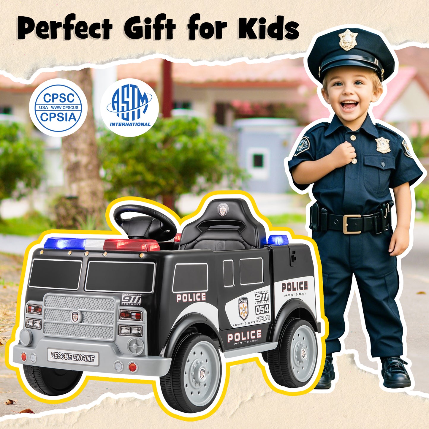 12V Battery Powered Electric Vehicle with 3 Speeds and Megaphone, Black Powered Ride On Toys at Gallery Canada