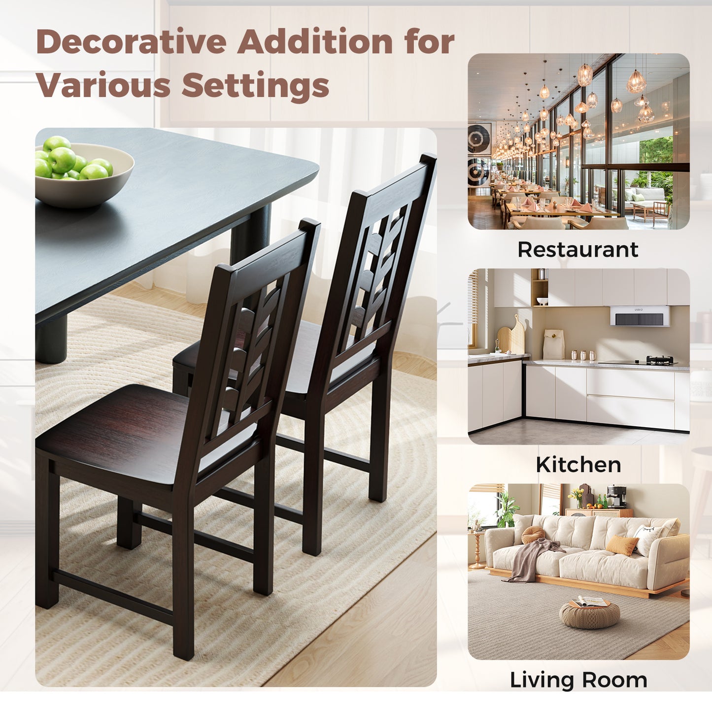 Kitchen Side Dining Chair Set Of 2, Rubber Wood Frame, Rustic, Brown Dining Chairs at Gallery Canada