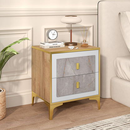 Nightstand with 2 Pull-out Drawers for Living Room Bedroom, Natural Nightstands at Gallery Canada
