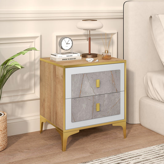 Nightstand with 2 Pull-out Drawers for Living Room Bedroom, Natural Nightstands Natural at Gallery Canada