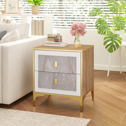 Nightstand with 2 Pull-out Drawers for Living Room Bedroom, Natural Nightstands at Gallery Canada