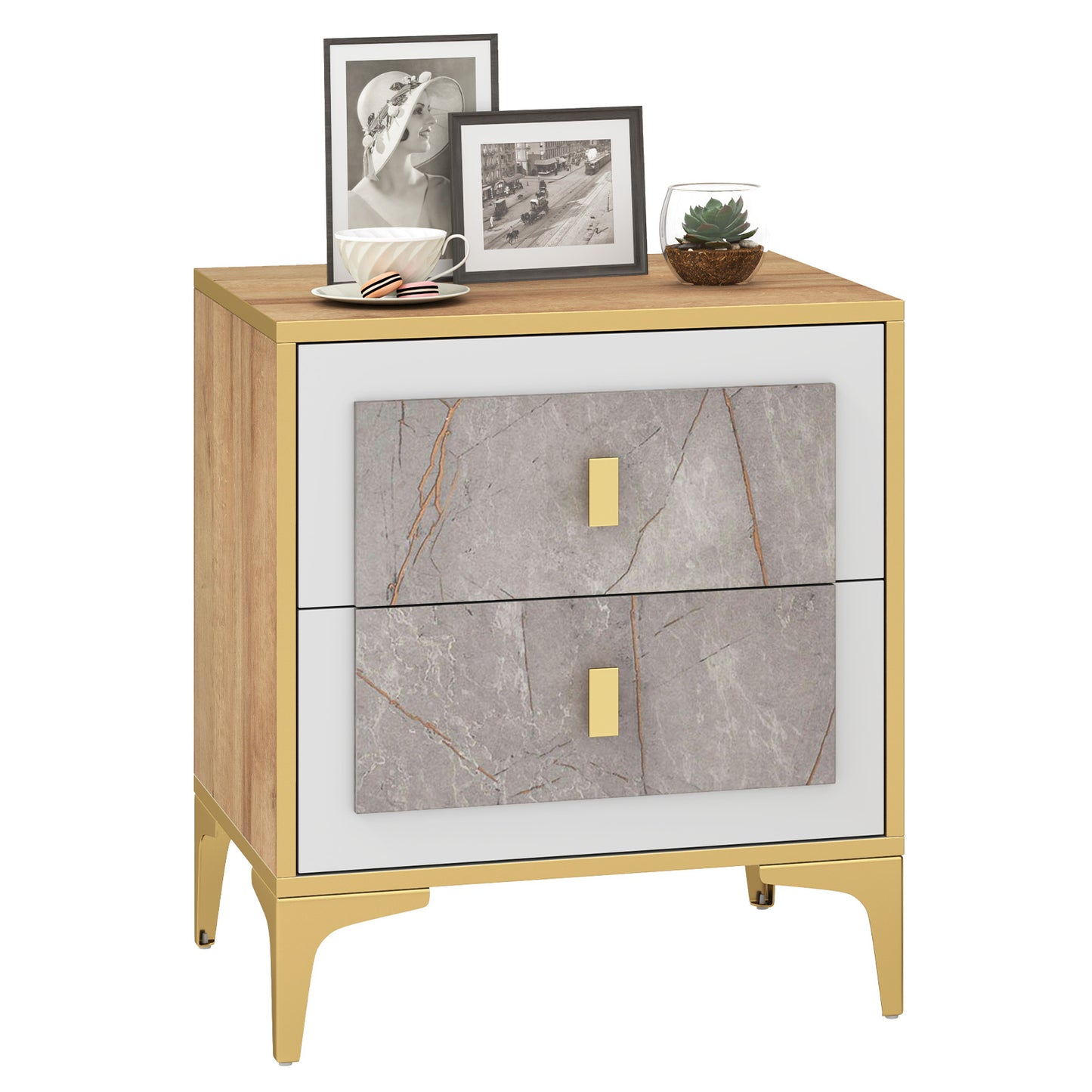 Nightstand with 2 Pull-out Drawers for Living Room Bedroom, Natural Nightstands at Gallery Canada