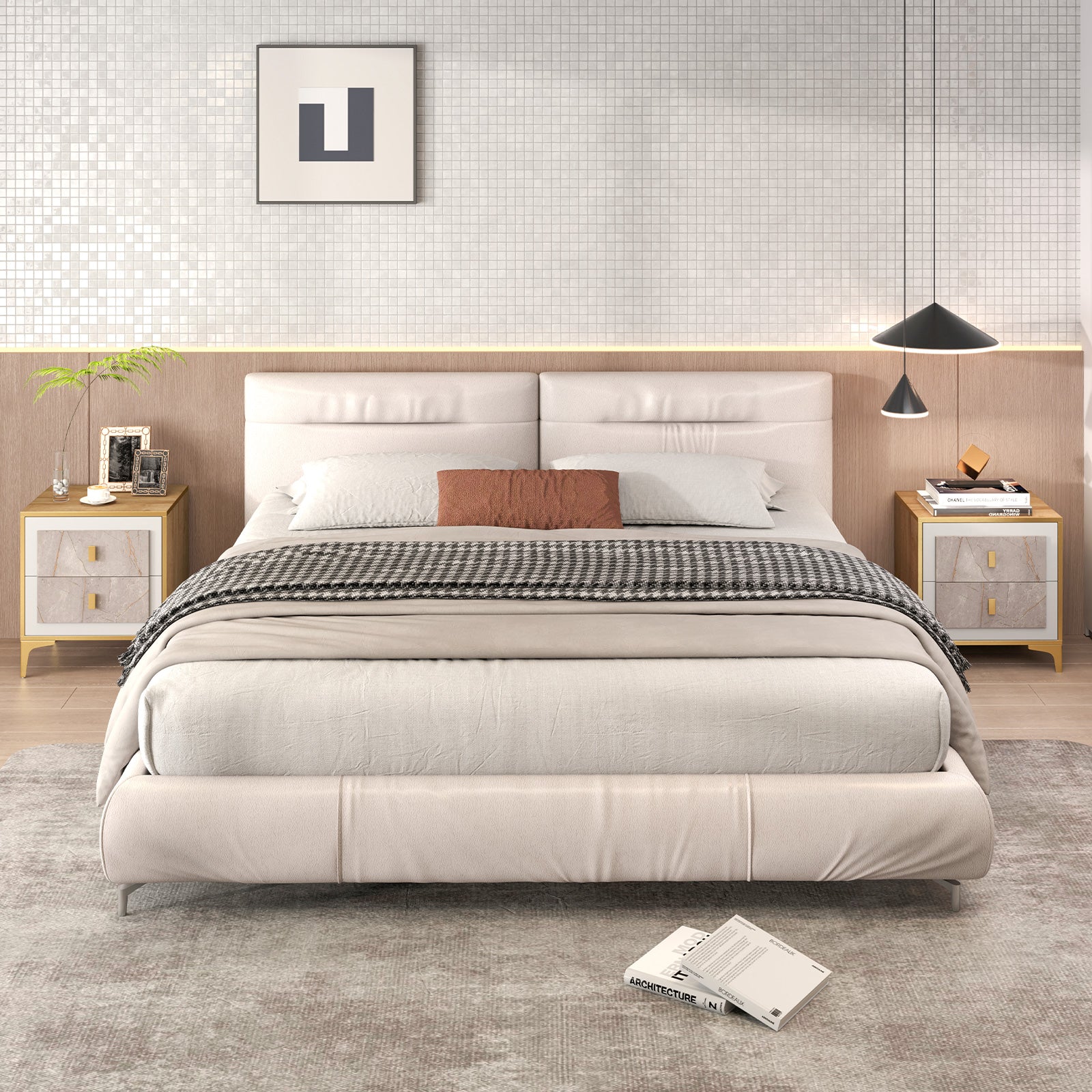 Nightstand with 2 Pull-out Drawers for Living Room Bedroom, Natural Nightstands at Gallery Canada