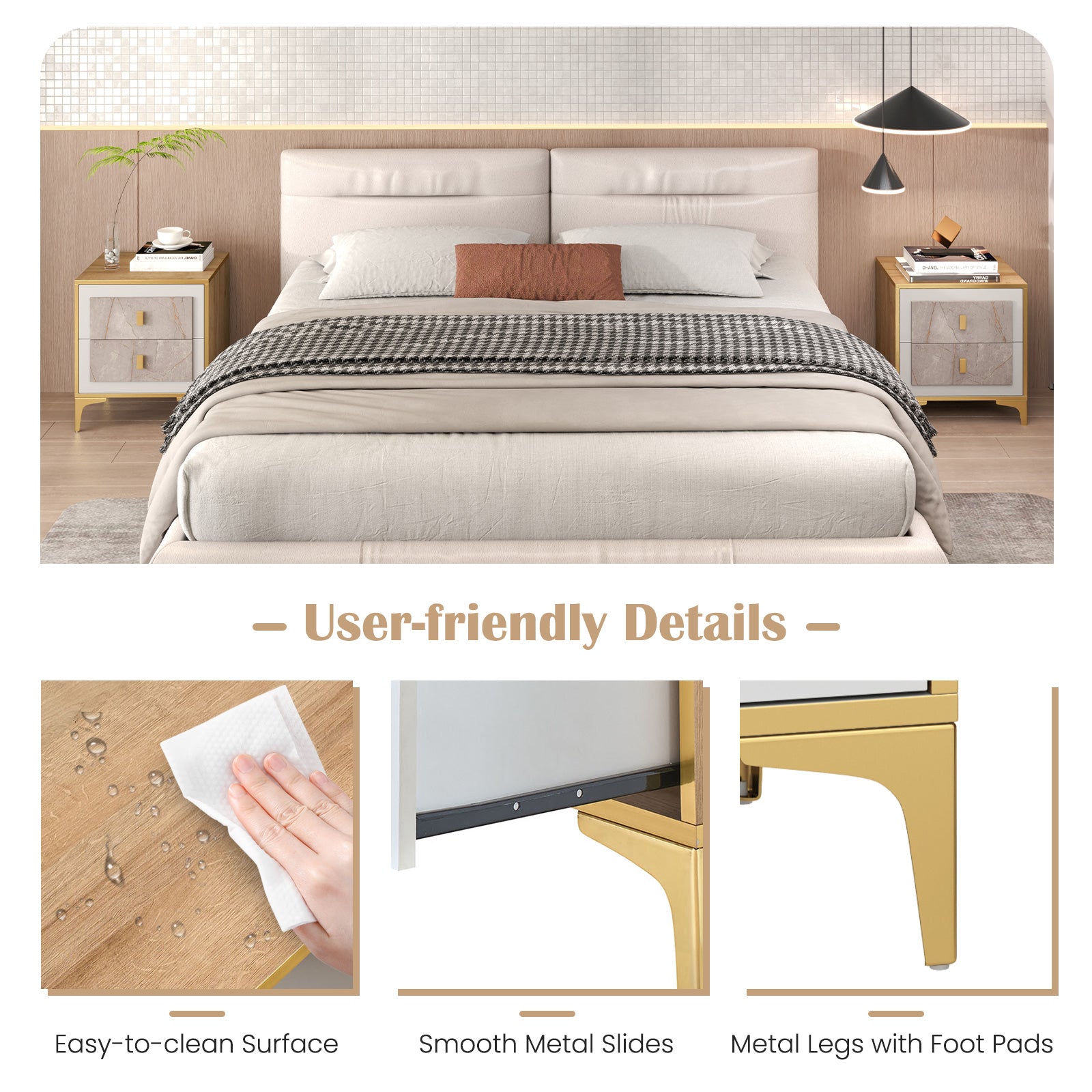 Nightstand with 2 Pull-out Drawers for Living Room Bedroom, Natural Nightstands at Gallery Canada