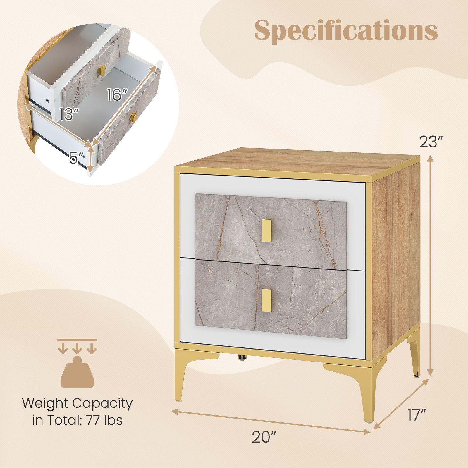 Nightstand with 2 Pull-out Drawers for Living Room Bedroom, Natural Nightstands at Gallery Canada