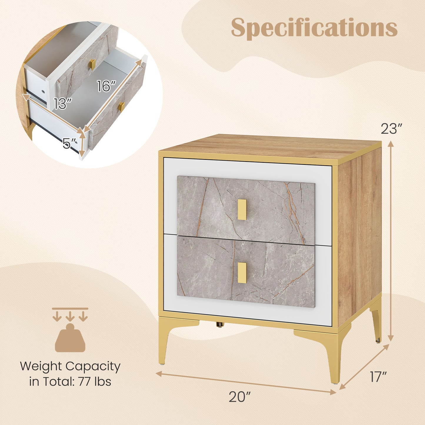 Nightstand with 2 Pull-out Drawers for Living Room Bedroom, Natural Nightstands at Gallery Canada