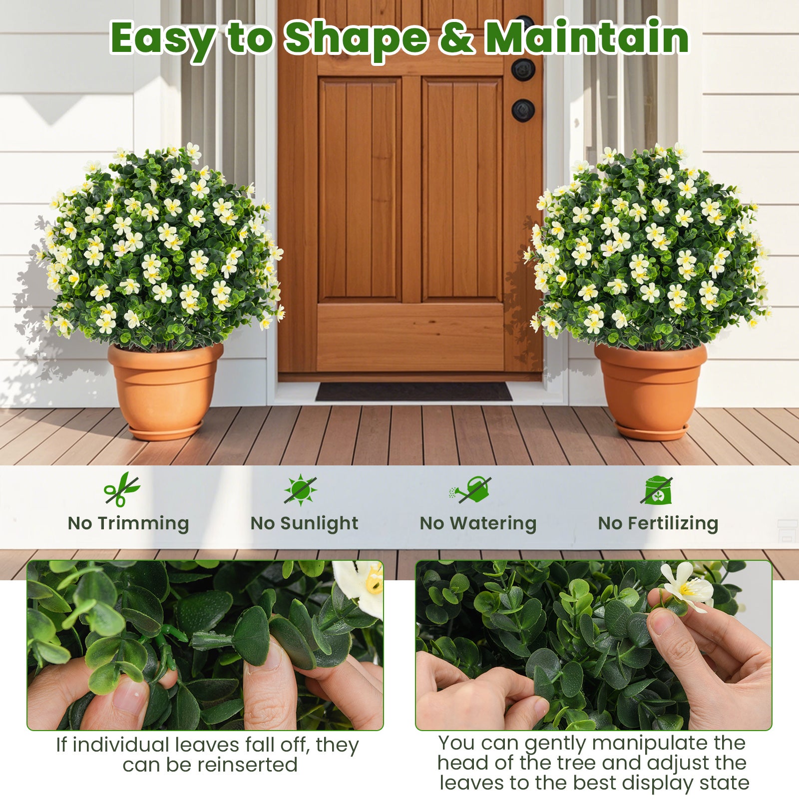 2 Pack Artificial Boxwood Topiary Ball Tree Faux Shrub Bushes with Flowers, White Faux Plants at Gallery Canada