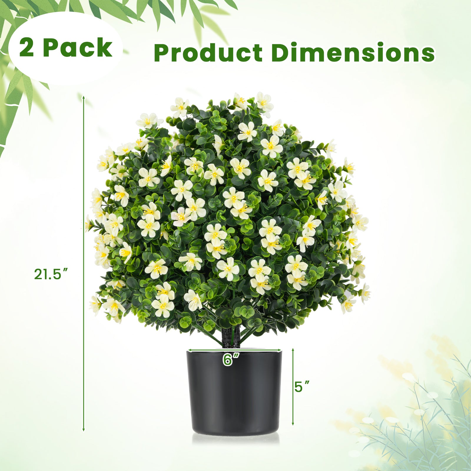 2 Pack Artificial Boxwood Topiary Ball Tree Faux Shrub Bushes with Flowers, White Faux Plants at Gallery Canada