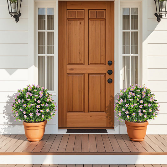 2 Pack Artificial Boxwood Topiary Ball Tree Faux Shrub Bushes with Flowers, Purple Faux Plants Purple at Gallery Canada