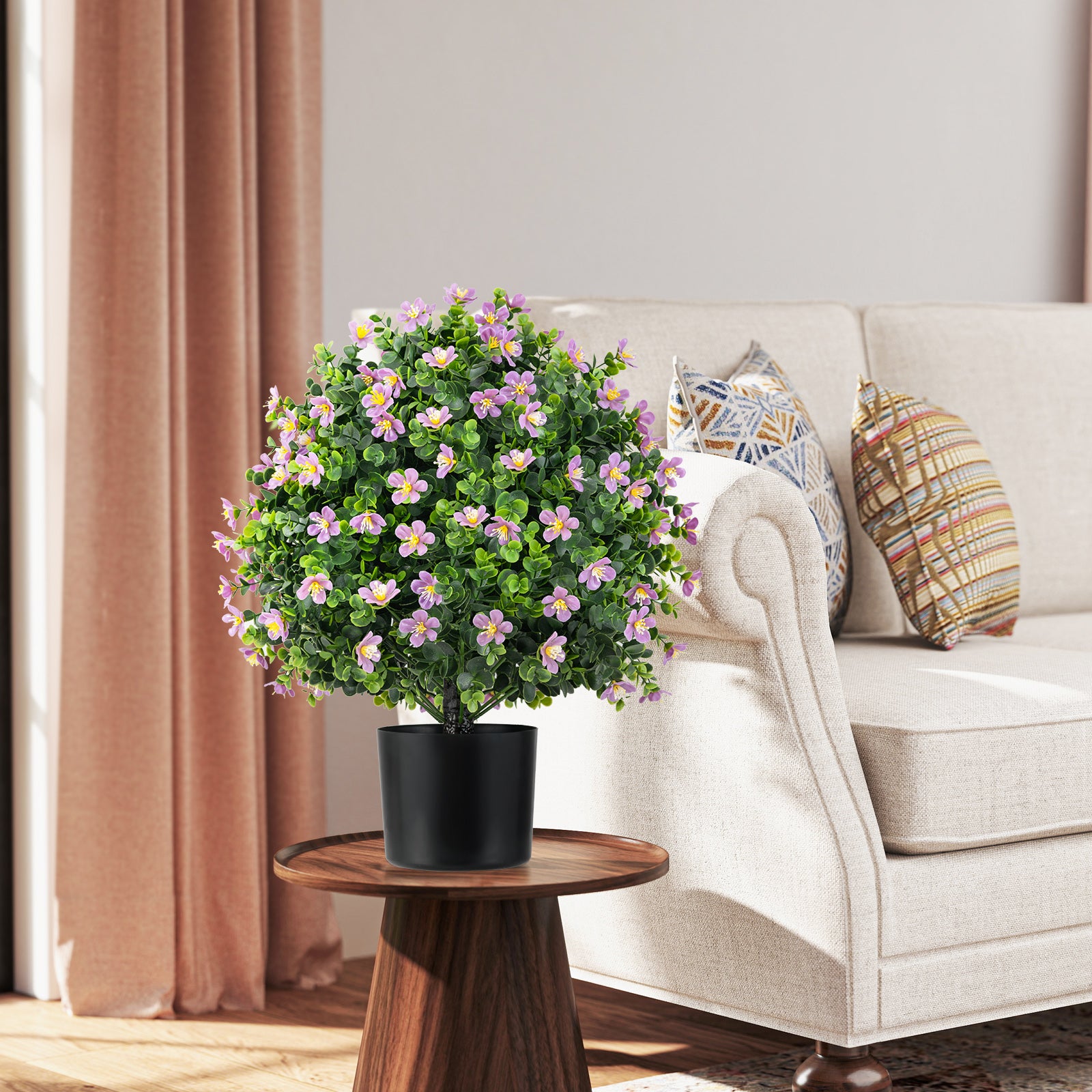 2 Pack Artificial Boxwood Topiary Ball Tree Faux Shrub Bushes with Flowers, Purple Faux Plants at Gallery Canada