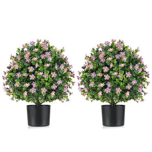 2 Pack Artificial Boxwood Topiary Ball Tree, Purple