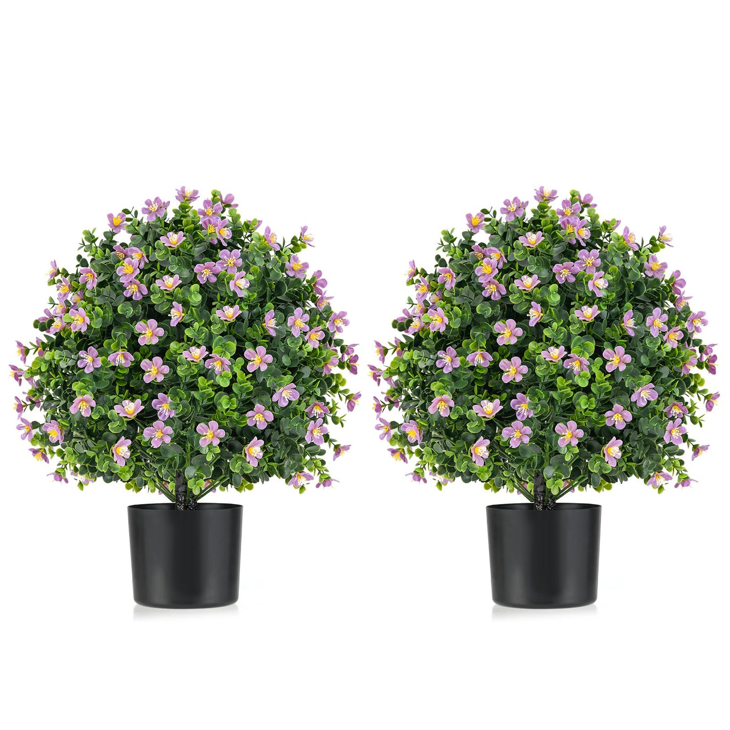 2 Pack Artificial Boxwood Topiary Ball Tree Faux Shrub Bushes with Flowers, Purple Faux Plants Purple at Gallery Canada