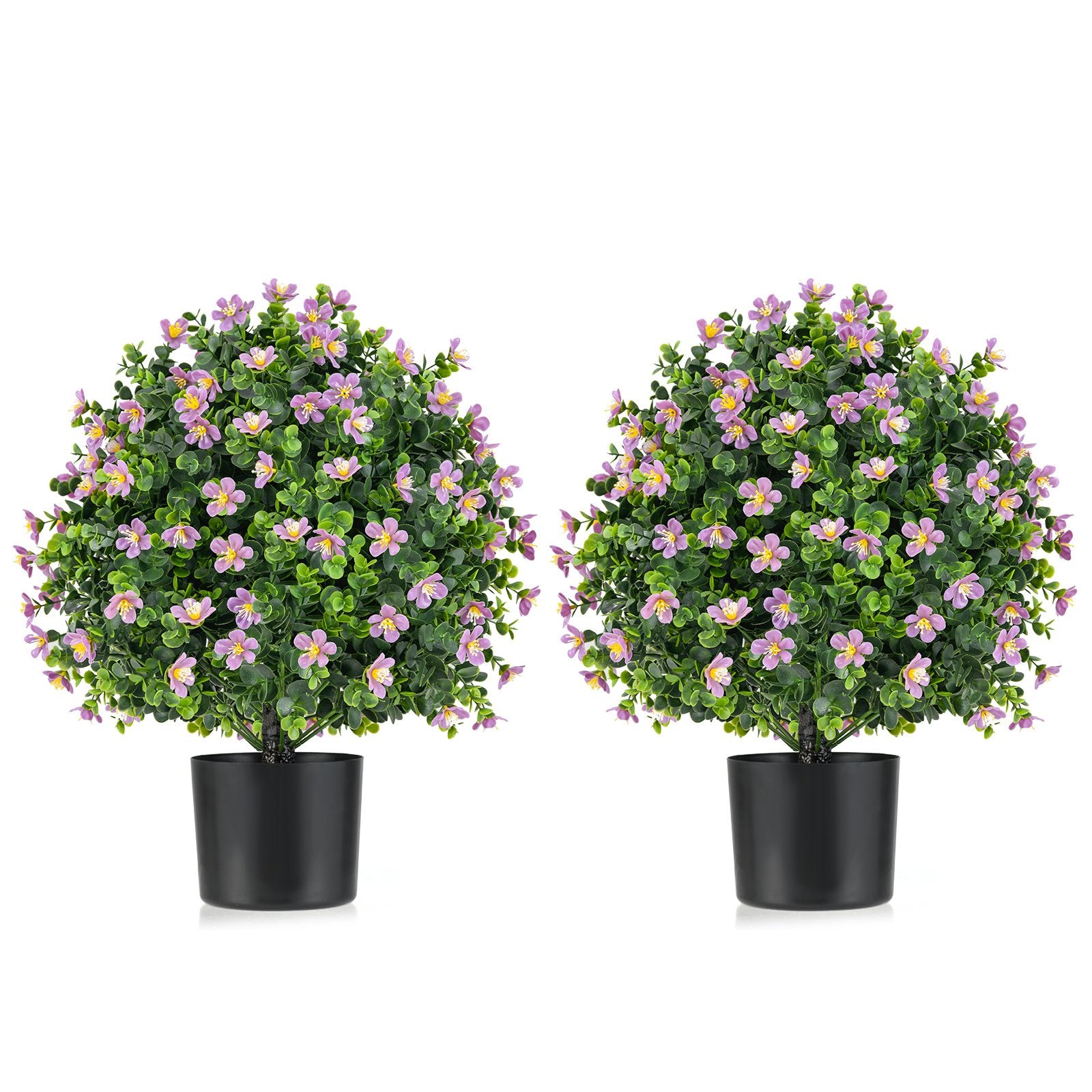 2 Pack Artificial Boxwood Topiary Ball Tree Faux Shrub Bushes with Flowers, Purple Faux Plants Purple at Gallery Canada