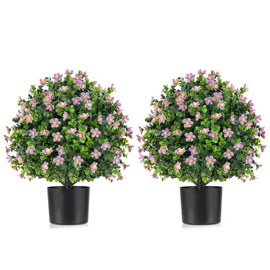 2 Pack Artificial Boxwood Topiary Ball Tree Faux Shrub Bushes with Flowers, Purple Faux Plants Purple at Gallery Canada