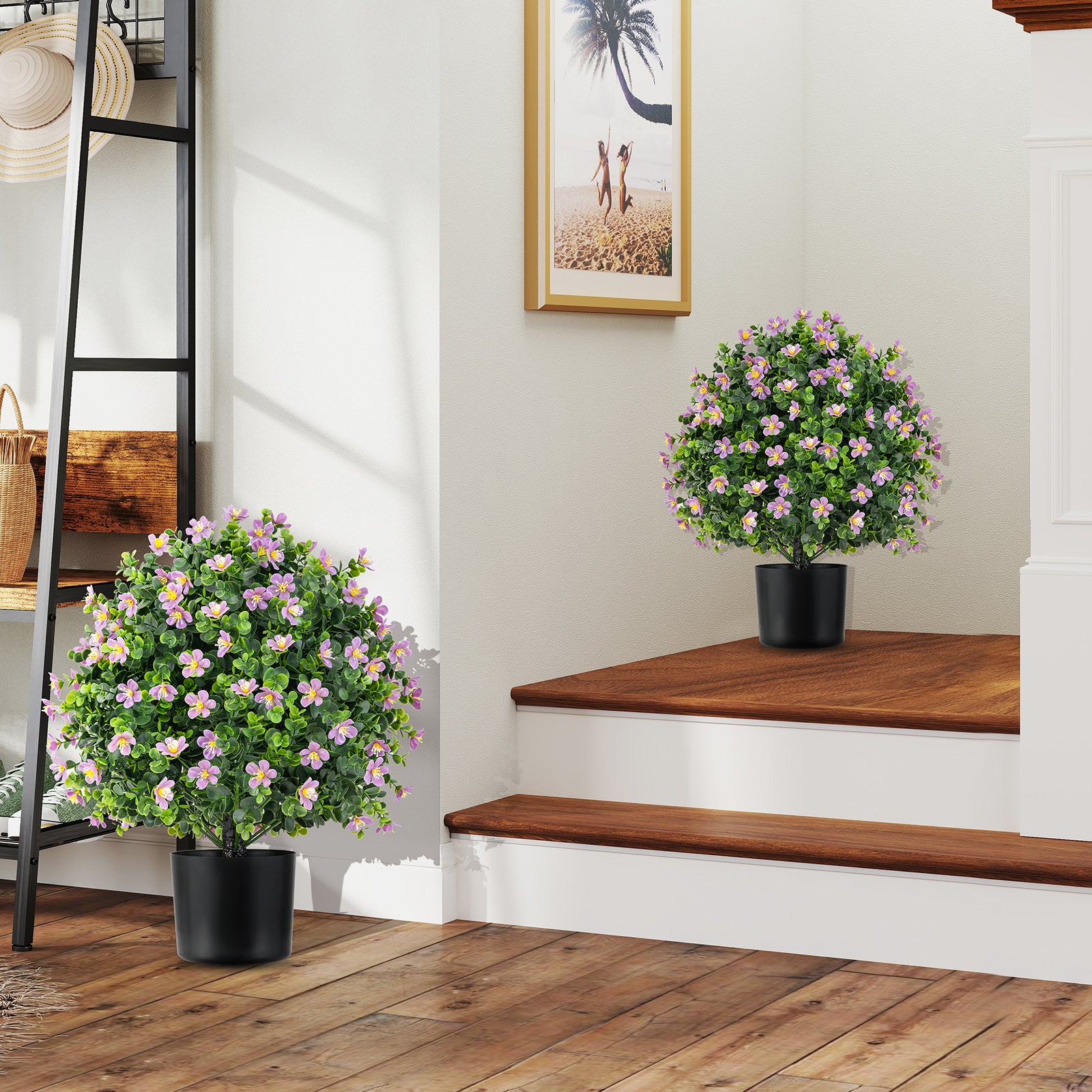 2 Pack Artificial Boxwood Topiary Ball Tree Faux Shrub Bushes with Flowers, Purple Faux Plants at Gallery Canada