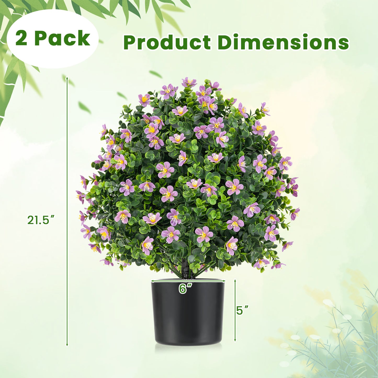 2 Pack Artificial Boxwood Topiary Ball Tree Faux Shrub Bushes with Flowers, Purple Faux Plants at Gallery Canada