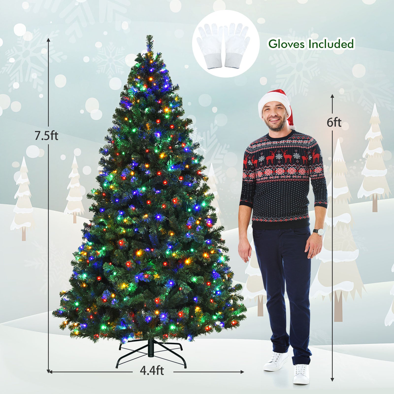 7.5 Feet Pre-Lit Artificial Spruce Christmas Tree, 550 Multicolor Lights, Green Christmas Tree at Gallery Canada