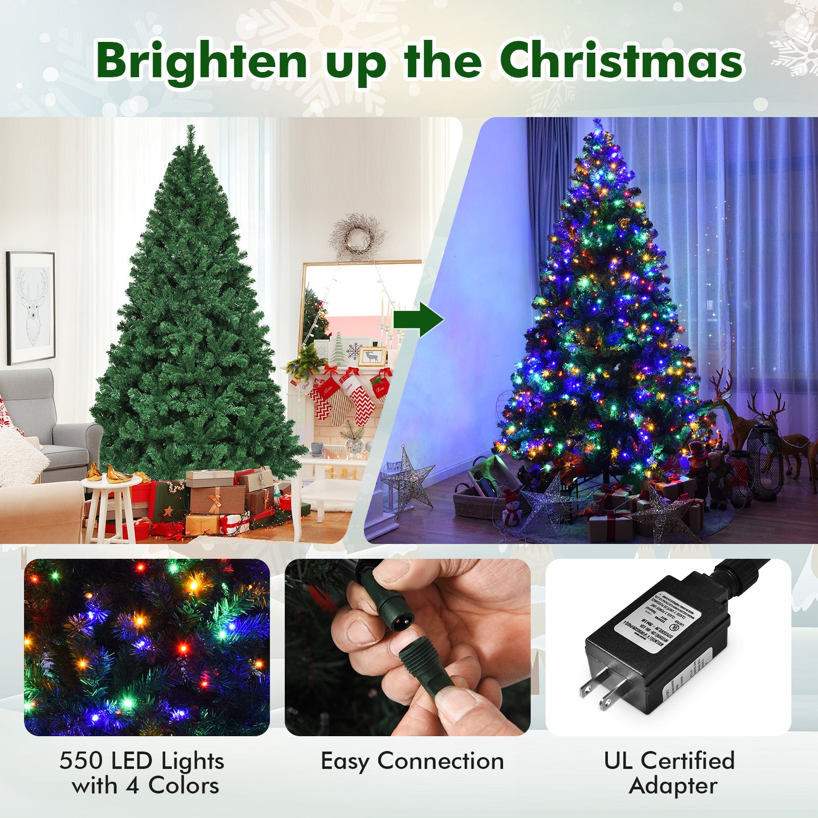 7.5 Feet Pre-Lit Artificial Spruce Christmas Tree, 550 Multicolor Lights, Green Christmas Tree at Gallery Canada