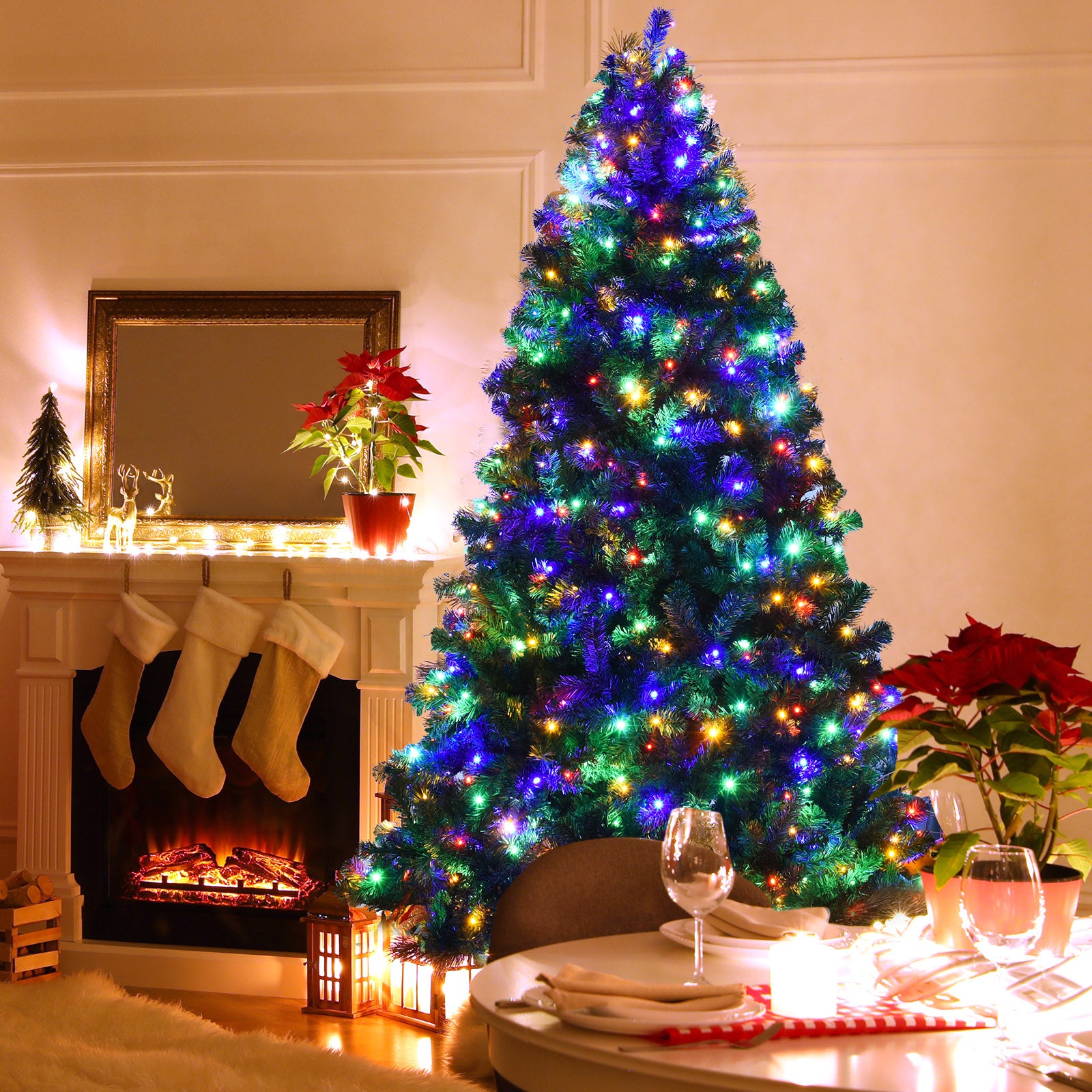 7.5 Feet Pre-Lit Artificial Spruce Christmas Tree, 550 Multicolor Lights, Green Christmas Tree at Gallery Canada